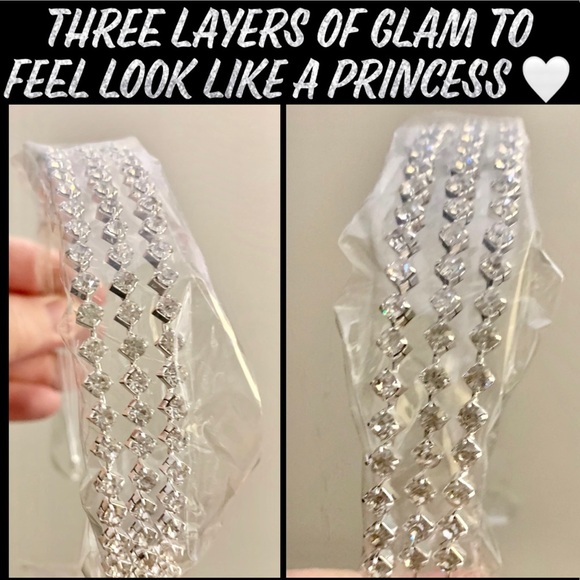 NWT Glamorous & Elegant Out-Wedding Triple Row Rhinestones Stunning Headband - Picture 9 of 11